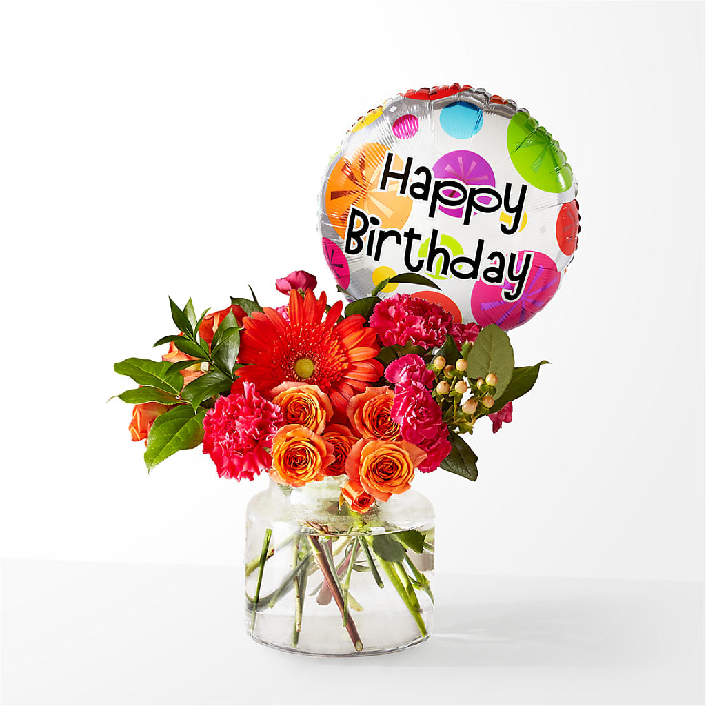 Fiesta Bouquet with Birthday Balloon – POTTING BENCH FLORIST & GIFTS, Fairhaven MA
