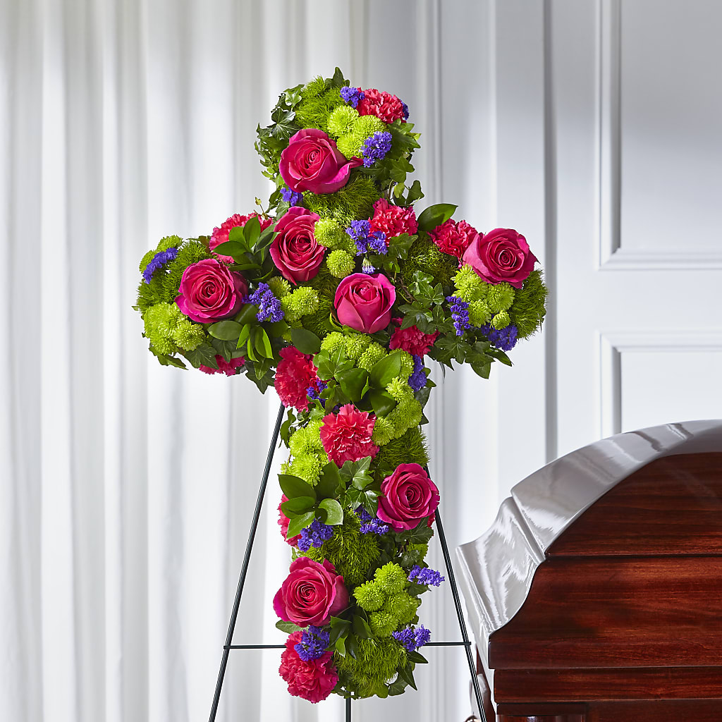 Tribute Rose Floral Cross – POTTING BENCH FLORIST & GIFTS, Fairhaven MA