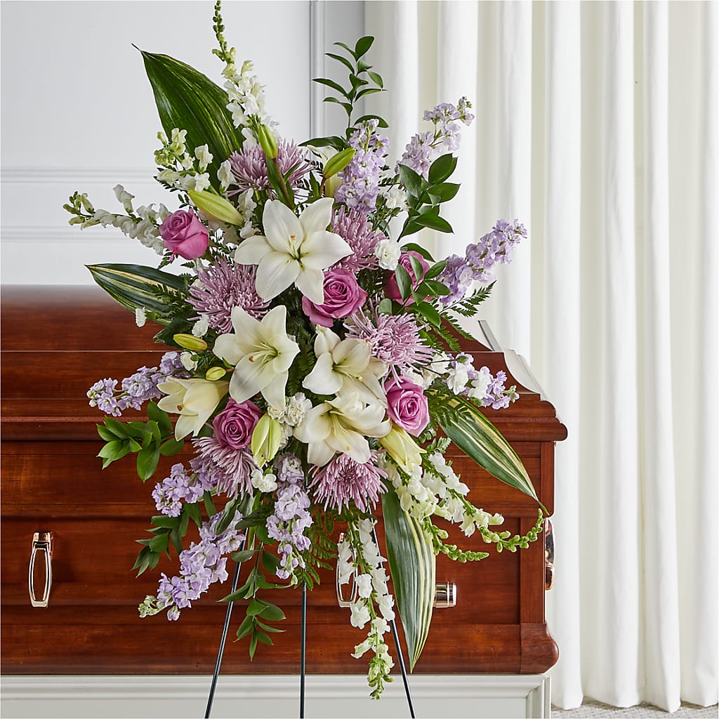 Grateful Hearts Standing Spray – POTTING BENCH FLORIST & GIFTS, Fairhaven MA