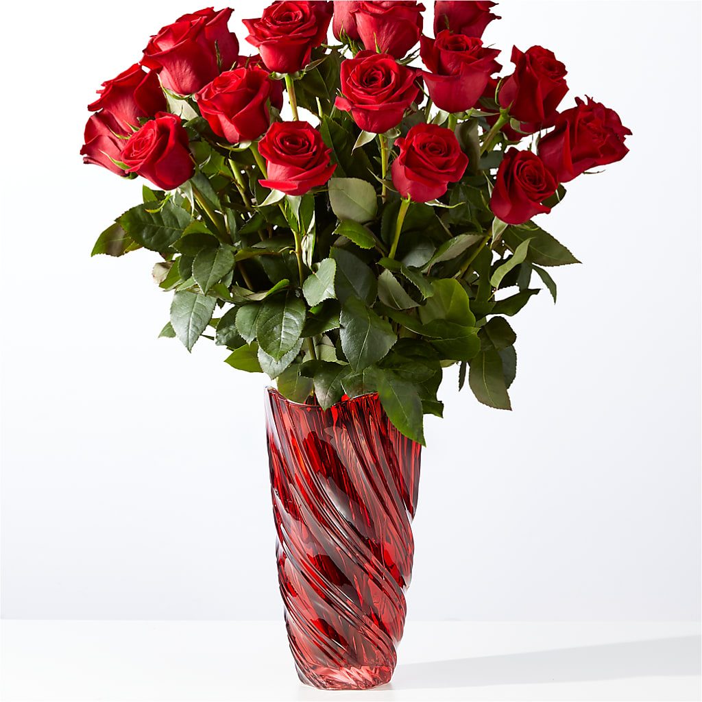Classic Love Red Rose Bouquet with Luxe Swirl Vase – POTTING BENCH FLORIST & GIFTS, Fairhaven MA