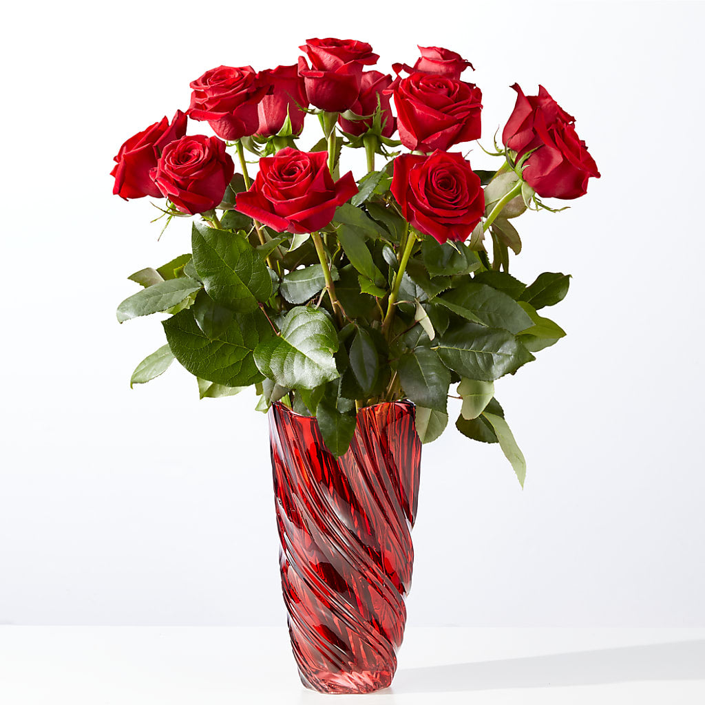 Classic Love Red Rose Bouquet with Luxe Swirl Vase – POTTING BENCH FLORIST & GIFTS, Fairhaven MA