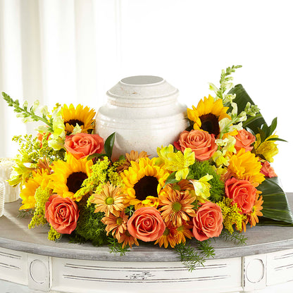 Faithful Sunflower Cremation Adornment – POTTING BENCH FLORIST & GIFTS, Fairhaven MA