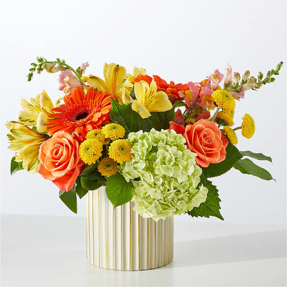 Autumn Sunshine Bouquet with Ivory Vase – POTTING BENCH FLORIST & GIFTS, Fairhaven MA