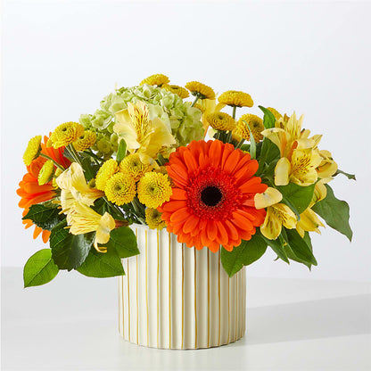 Autumn Sunshine Bouquet with Ivory Vase – POTTING BENCH FLORIST & GIFTS, Fairhaven MA