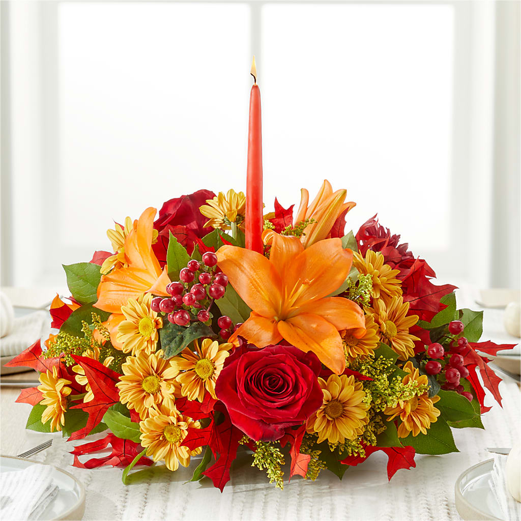 Autumn's Embrace Centerpiece – POTTING BENCH FLORIST & GIFTS, Fairhaven MA