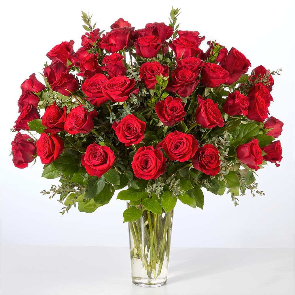 Forever Yours Fifty Stem Red Rose Bouquet – POTTING BENCH FLORIST & GIFTS, Fairhaven MA